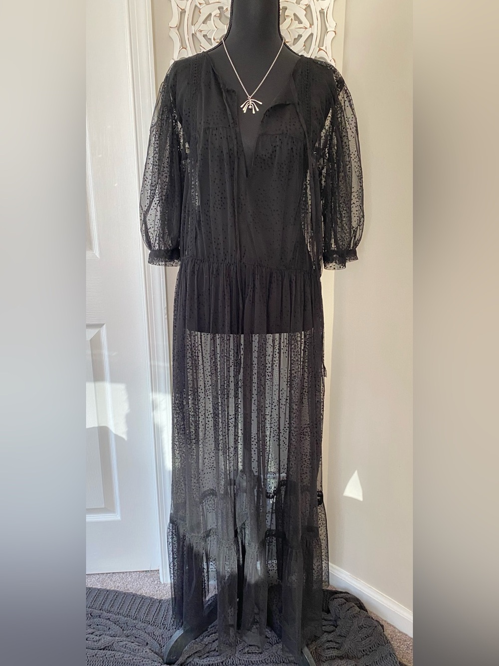 Zara Sheer Swiss Dot Tiered Maxi Dress XXL Goth Witchy WhimsiGoth Festival